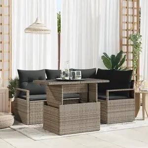 vidaXL Ensemble de canapé de jardin avec coussin 5 pcs Gris Poly rotin pas cher