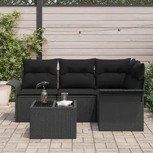 vidaXL Ensemble de canapé de jardin avec stockage 5 pcs Noir polyrotin pas cher