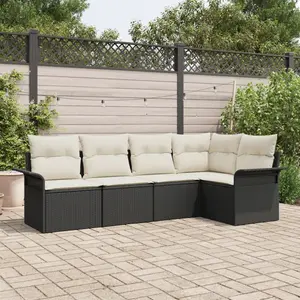 vidaXL Ensemble de canapé de jardin avec stockage 5 pcs Noir polyrotin pas cher