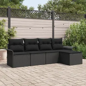 vidaXL Ensemble de canapé de jardin avec coussin 5 pcs Noir polyrotin pas cher