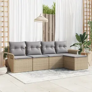 vidaXL Ensemble de canapé de jardin avec coussin 5 pcs Beige polyrotin pas cher