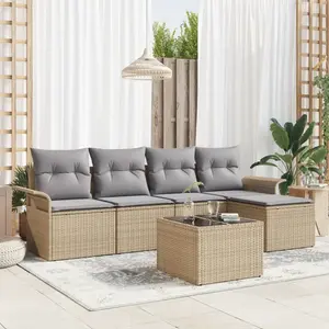 vidaXL Ensemble de canapé de jardin avec coussin 6 pcs Beige polyrotin pas cher