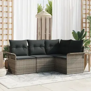 vidaXL Ensemble de canapé de jardin avec stockage 4 pcs Gris polyrotin pas cher
