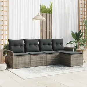 VIDAXL Ensemble De Canapés De Jardin 5 Pièces Gris Rattan Poly, Canapé De Jardin 2 Places Avec Rangement Et Coussins Gris Rattan Poly pas cher