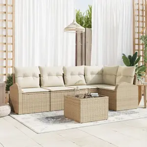 vidaXL Ensemble de canapé de jardin 6 pcs Beige et blanc polyrotin pas cher