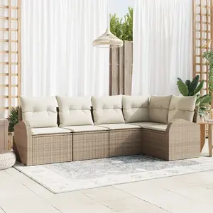 Comparateur de prix : vidaXL Ensemble de canapé de jardin 5 pcs Beige et blanc polyrotin
