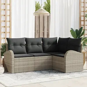 vidaXL Ensemble de canapé de jardin 4 pcs Gris clair polyrotin pas cher