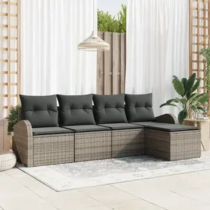 VIDAXL Ensemble de 5 Pièces de Canapé de Jardin avec Coussins Gris Poly Rattan, Canapé de Jardin 2 Places avec Rangement et Coussins Gris Poly Rattan pas cher