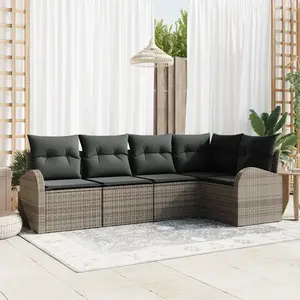 vidaXL Ensemble de canapé de jardin avec coussin 5 pcs Gris polyrotin pas cher