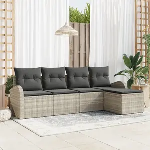 vidaXL Ensemble de canapé de jardin vidaXL 5 pièces avec coussins gris clair en poly rotin, Canapé de jardin 2 places vidaXL avec rangement et coussins gris clair en poly rotin pas cher