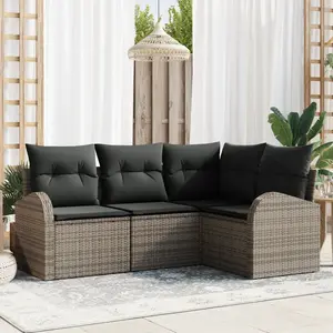 vidaXL Ensemble de canapé de jardin avec coussin 4 pcs Gris polyrotin pas cher