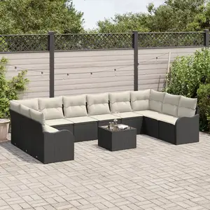 vidaXL Ensemble de canapé de jardin vidaXL 10 pièces avec coussins en poly rattan brun, Canapé de jardin 2 places vidaXL avec rangement et coussins en poly rattan noir pas cher