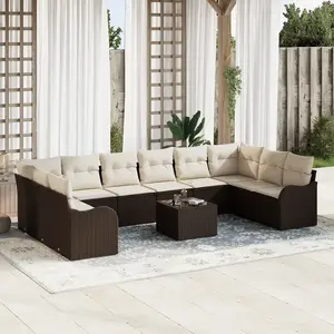 vidaXL Ensemble de canapé de jardin 11 pcs Marron et blanc polyrotin pas cher
