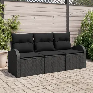 vidaXL Ensemble de canapé de jardin 3 pcs Noir Poly rotin pas cher