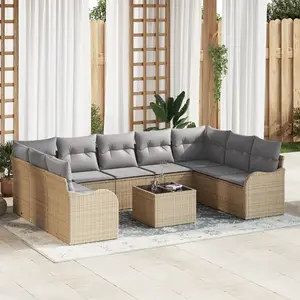 VIDAXL Ensemble Canapé Jardin 10 Pièces Avec Coussin Rattan Poly Noir, Canapé Jardin 2 Places Avec Rangement & Coussins Beige En Rattan Poly pas cher
