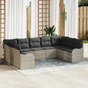VIDAXL Ensemble de canapé de jardin de 9 pièces avec coussins gris clair en poly rotin, Canapé de jardin 2 places avec rangement et coussins gris clair en poly rotin pas cher