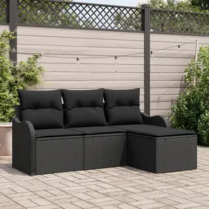 vidaXL Ensemble de canapé de jardin avec stockage 4 pcs Noir polyrotin pas cher