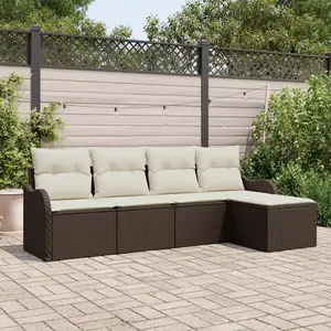 vidaXL Ensemble de canapé de jardin 5 pcs Marron Poly rotin pas cher