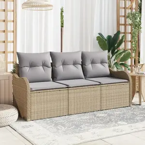 vidaXL Ensemble de canapé de jardin 3 pcs Beige Poly rotin pas cher