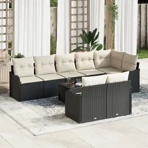 vidaXL Ensemble de canapé de jardin 9 pcs Noir et blanc Poly rotin pas cher
