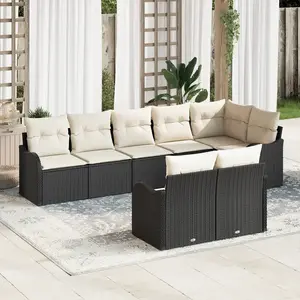 vidaXL Ensemble de canapé de jardin 8 pcs Noir et Blanc polyrotin pas cher