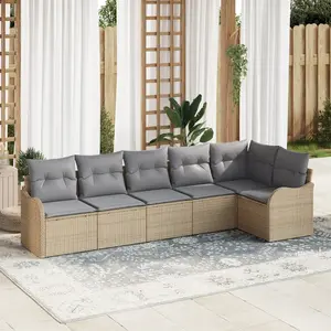 vidaXL vidaXL Ensemble de canapé de jardin 6 pièces avec coussins en rattan poly beige, vidaXL Canapé de jardin 2 places avec rangement et coussins en rattan poly beige pas cher