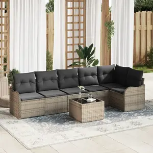 vidaXL Ensemble de canapé de jardin avec coussin 7 pcs Noir Poly rotin pas cher