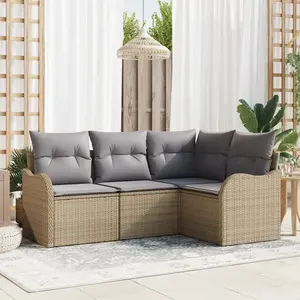 vidaXL Ensemble de canapé de jardin 4 pcs Beige polyrotin pas cher