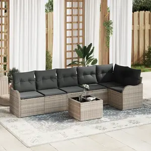 vidaXL Ensemble de canapé de jardin avec coussin 7 pcs Gris Poly rotin pas cher