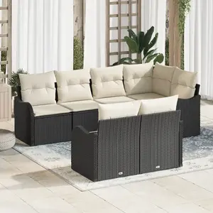 vidaXL Ensemble de canapé de jardin avec coussin 7 pcs Noir Poly rotin pas cher