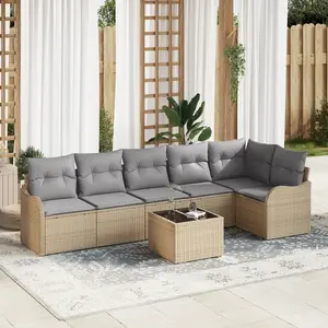 vidaXL Ensemble de canapé de jardin avec coussin 7 pcs Noir Poly rotin pas cher