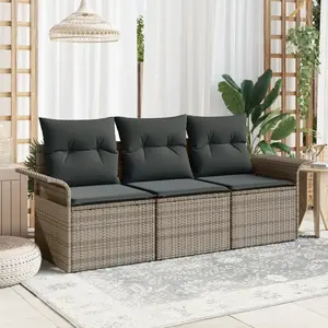 Comparateur de prix : vidaXL Ensemble de canapé de jardin avec coussin 3 pcs Gris Poly rotin