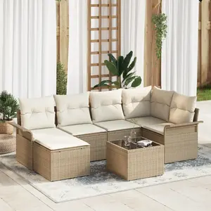 vidaXL Ensemble de canapé de jardin 7 pcs Beige polyrotin pas cher
