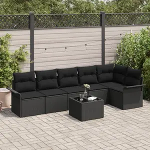 vidaXL Ensemble de canapé de jardin avec coussin 7 pcs Noir Poly rotin pas cher