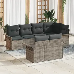 vidaXL Ensemble de canapé de jardin avec coussin 7 pcs Gris Poly rotin pas cher