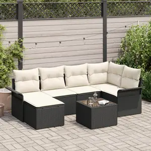 vidaXL Ensemble de canapé de jardin avec stockage 7 pcs Noir polyrotin pas cher