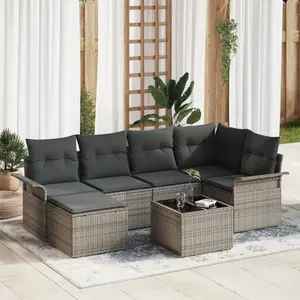 VIDAXL Ensemble de canapé de jardin 6 pièces avec coussins noirs en poly rotin, Canapé de jardin 2 places avec rangement et coussins gris en poly rotin pas cher