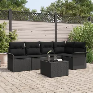 vidaXL Ensemble de canapé de jardin avec coussin 6 pcs Noir Poly rotin pas cher