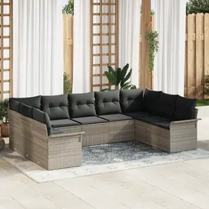 vidaXL Ensemble de canapé de jardin 9 pcs Gris clair polyrotin pas cher