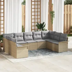 vidaXL Ensemble de canapé de jardin 9 pcs Beige polyrotin pas cher