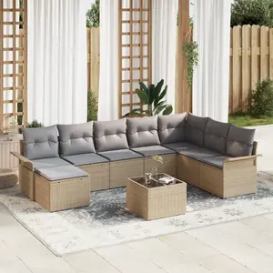 vidaXL Ensemble de canapé de jardin avec coussin 9 pcs Noir Poly rotin pas cher