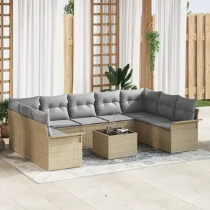 VIDAXL Ensemble De Canapé De Jardin 10 Pièces Avec Coussins Noir, Canapé De Jardin 2 Places Avec Rangement Beige pas cher