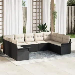 vidaXL Ensemble de canapé de jardin avec stockage 9 pcs Noir polyrotin pas cher