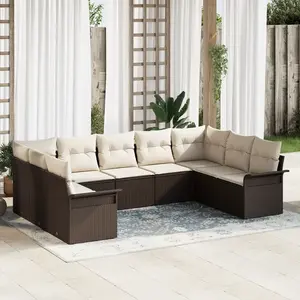 vidaXL Ensemble de canapé de jardin 9 pcs Marron polyrotin pas cher