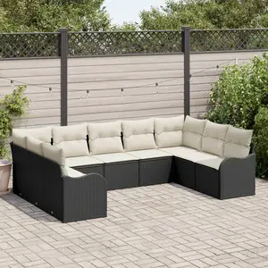 vidaXL Ensemble de canapé de jardin 9 pcs Noir et blanc polyrotin pas cher