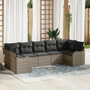 vidaXL Ensemble de canapé de jardin 7 pcs Gris Poly rotin pas cher