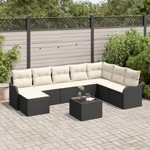 vidaXL Ensemble de canapé de jardin 9 pcs Noir et blanc Poly rotin pas cher