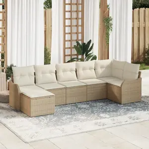 vidaXL Ensemble de canapé de jardin 7 pcs Beige et blanc Poly rotin pas cher