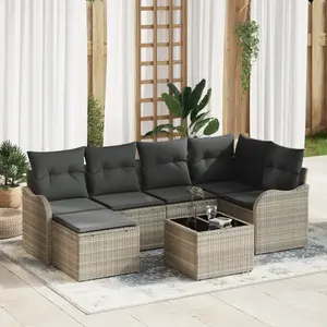 vidaXL Ensemble de canapé de jardin 7 pcs Gris clair Poly rotin pas cher