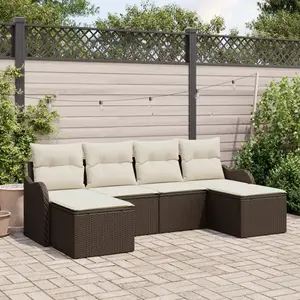 vidaXL Ensemble de canapé de jardin 6 pcs Marron et blanc Poly rotin pas cher